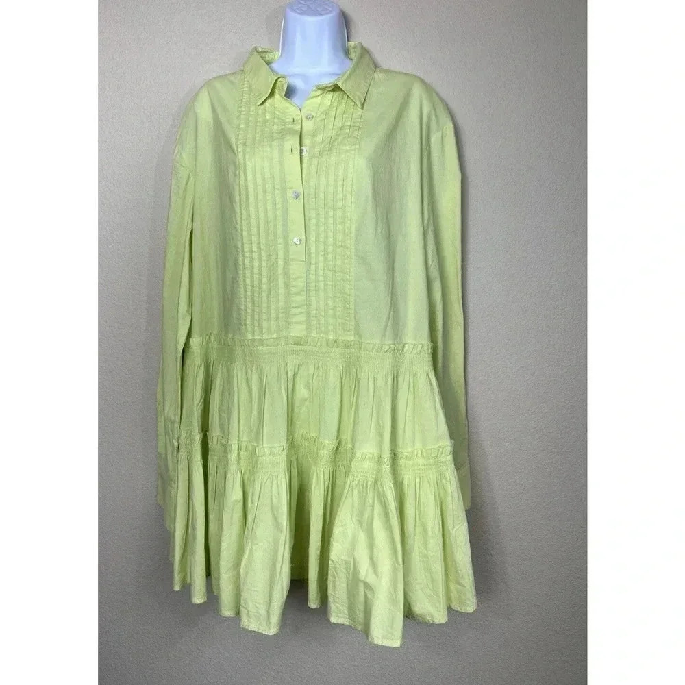 Free People Billie Mini Dress Long Sleeve Ruffle Womens Size L NWT Green - Picture 2 of 15